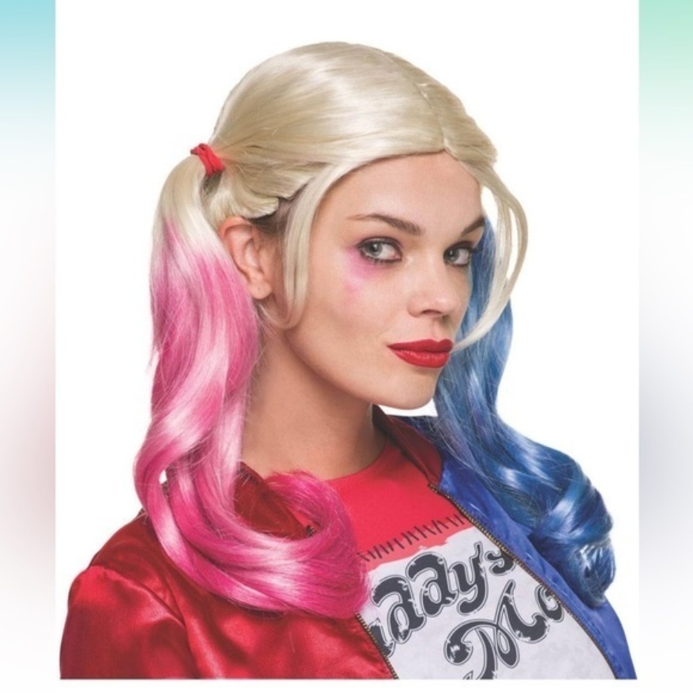 NWT Harley Quinn wig Suicide Squad Halloween costume cosplay red blue blonde wig